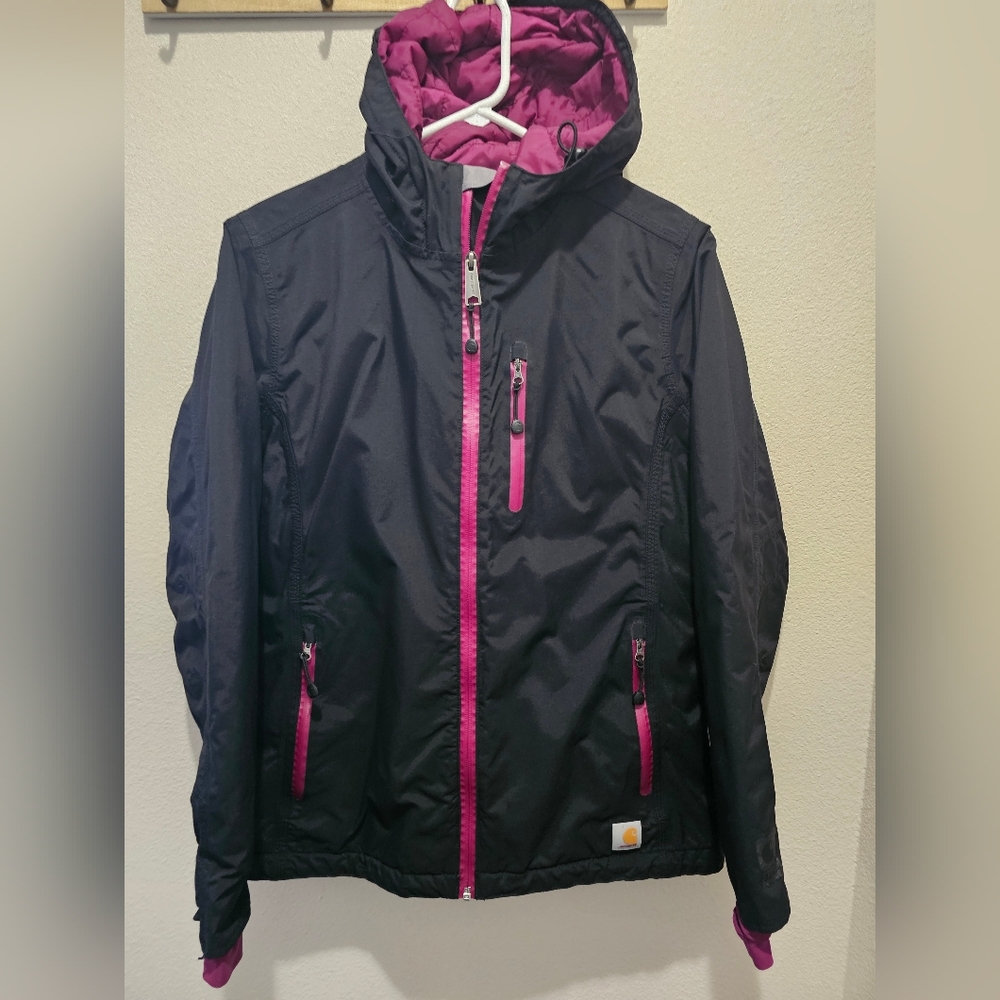 Carhartt Black Women’s Jacket with Pink/Purple Details Size Small